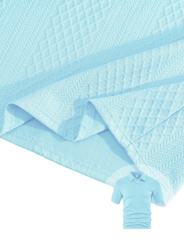 Textured Jacquard Polo Shirt and Shorts 2 Piece Set - Clear Blue