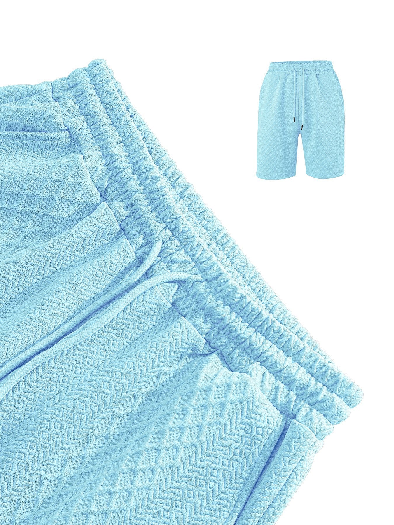 Textured Jacquard Polo Shirt and Shorts 2 Piece Set - Clear Blue