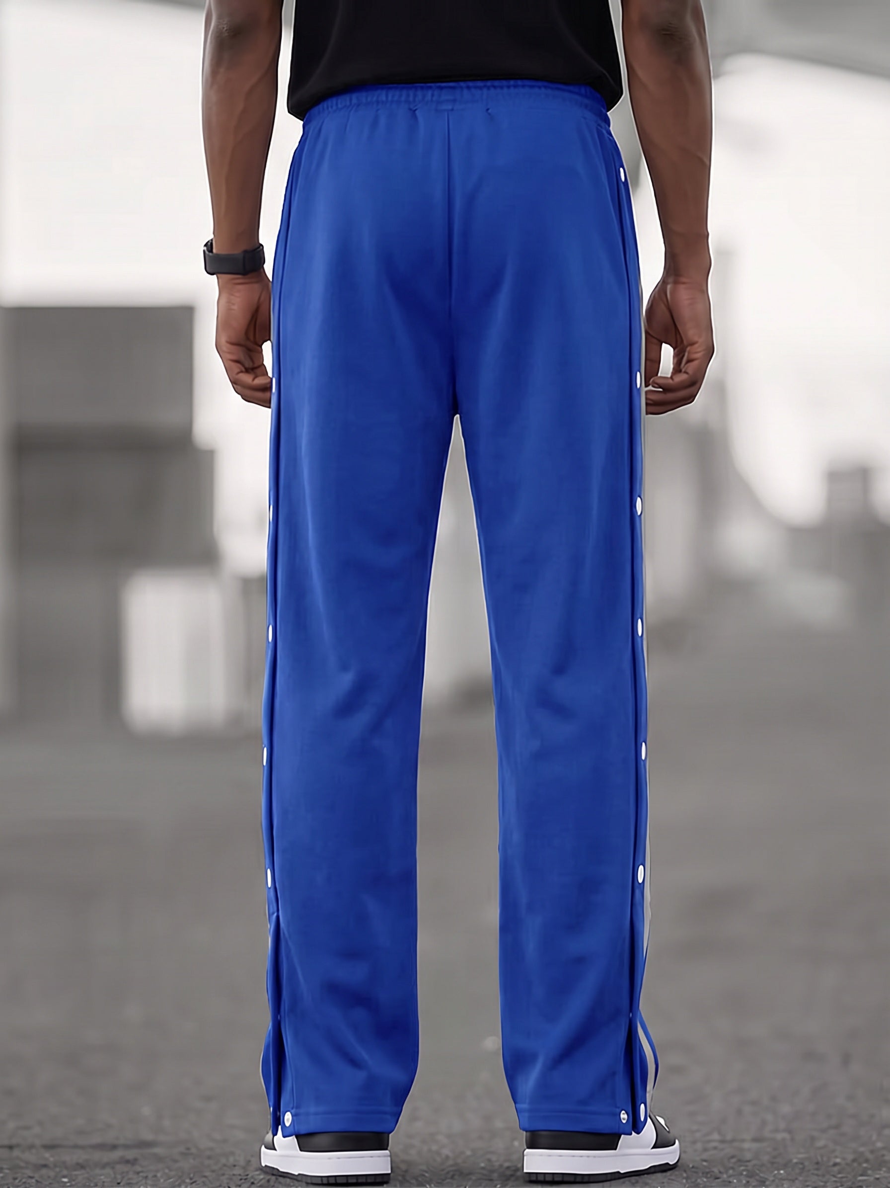 Retro Side Snap Button Wide Leg Track Pants - Royal Blue