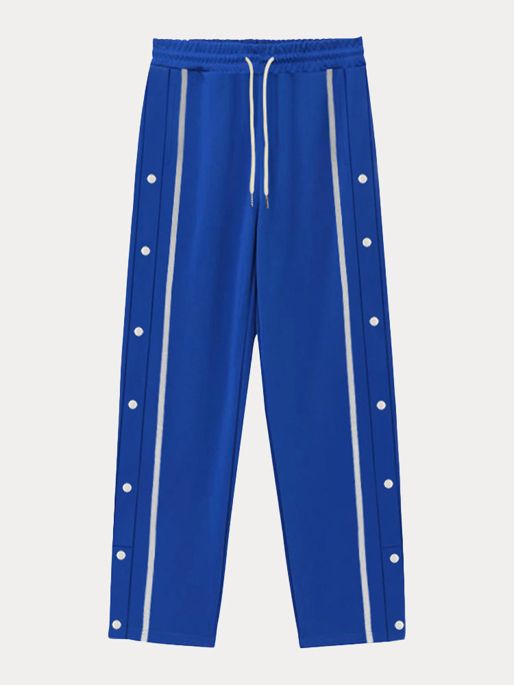 Retro Side Snap Button Wide Leg Track Pants - Royal Blue