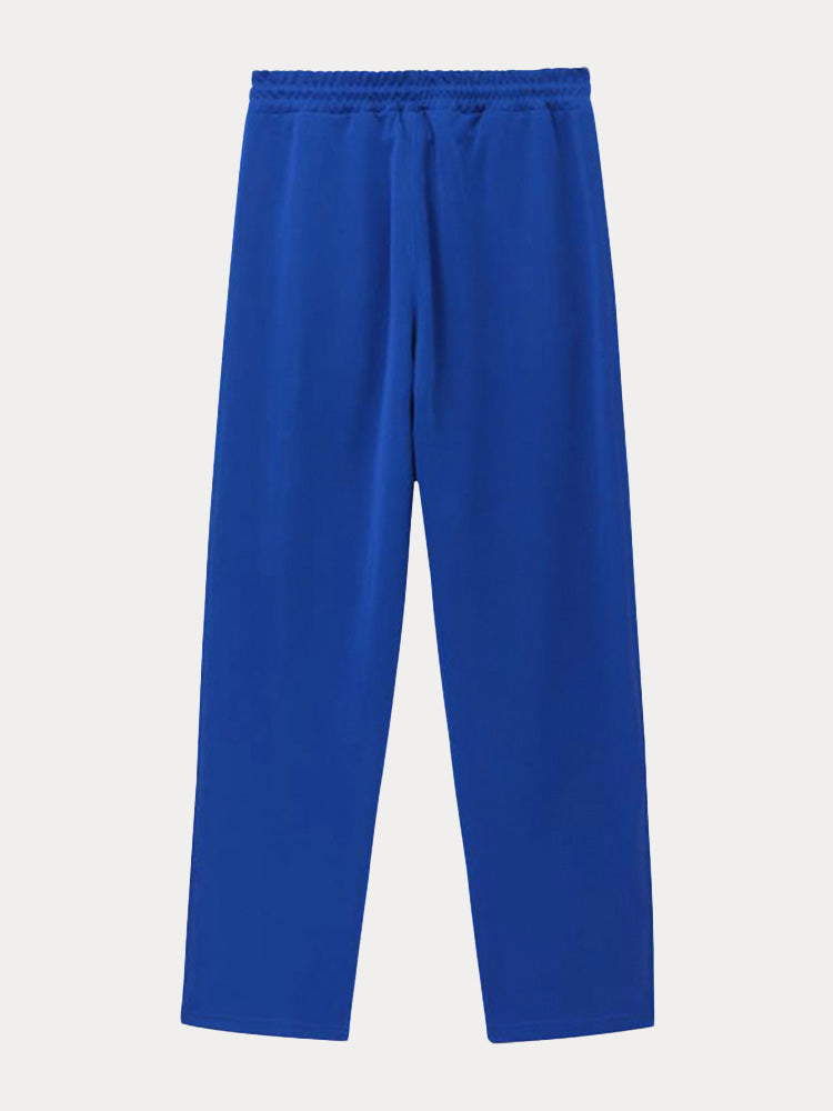 Retro Side Snap Button Wide Leg Track Pants - Royal Blue