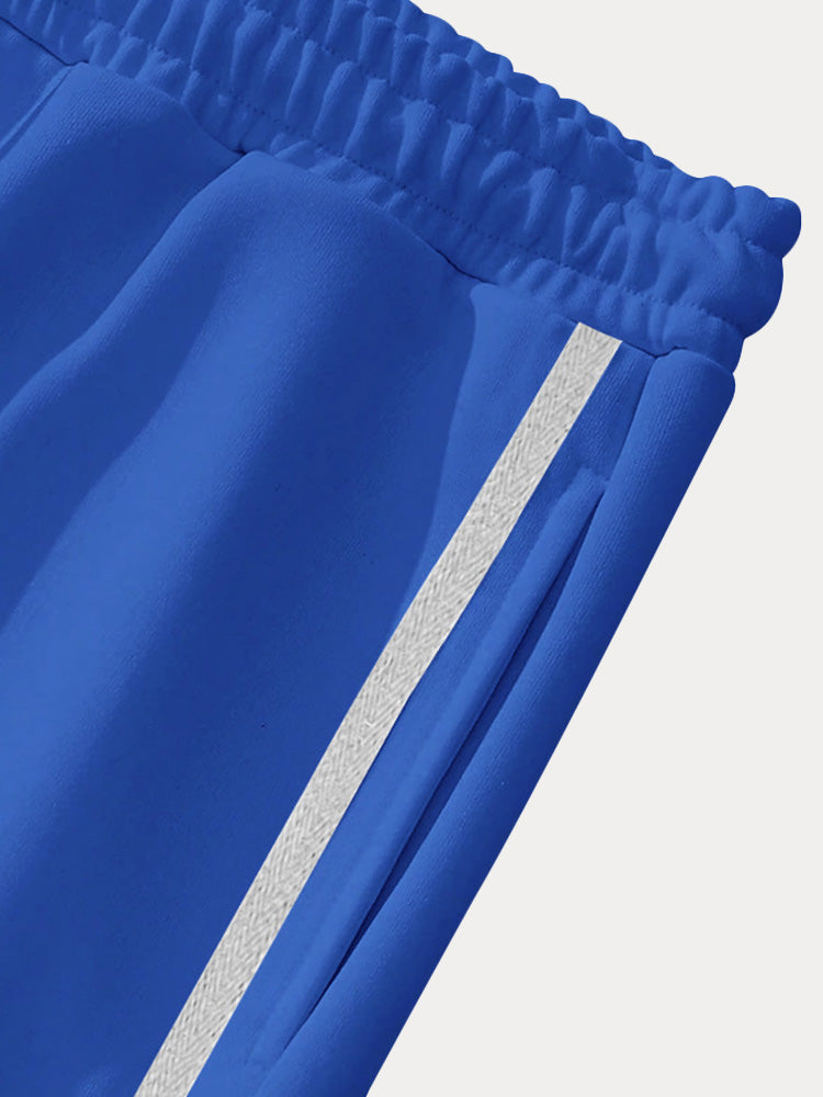Retro Side Snap Button Wide Leg Track Pants - Royal Blue