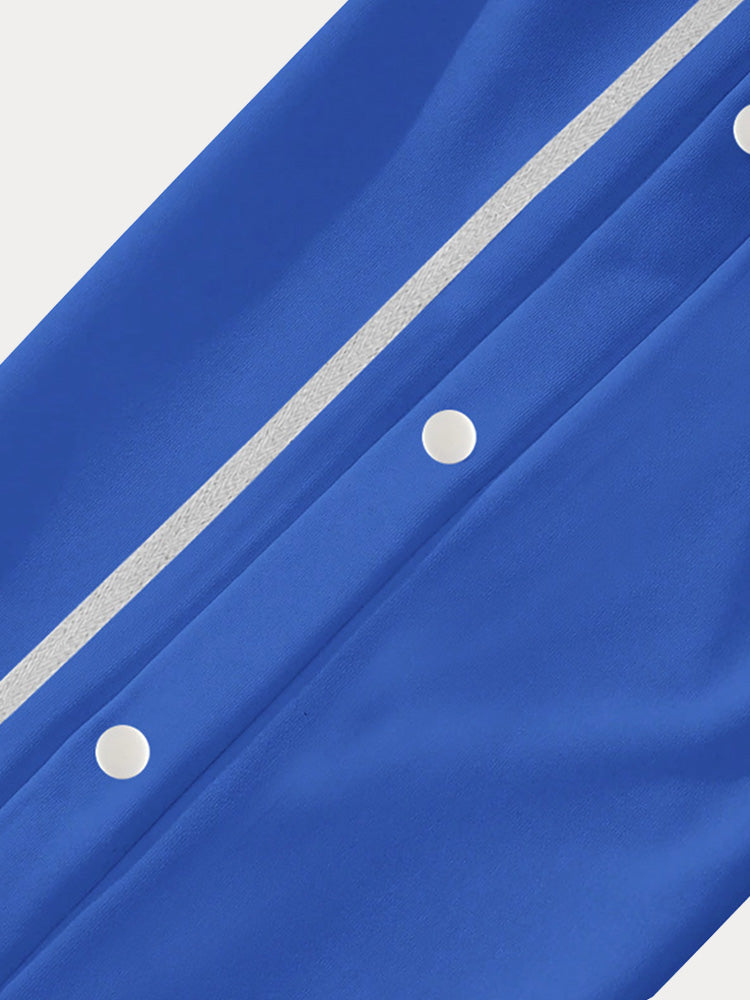 Retro Side Snap Button Wide Leg Track Pants - Royal Blue