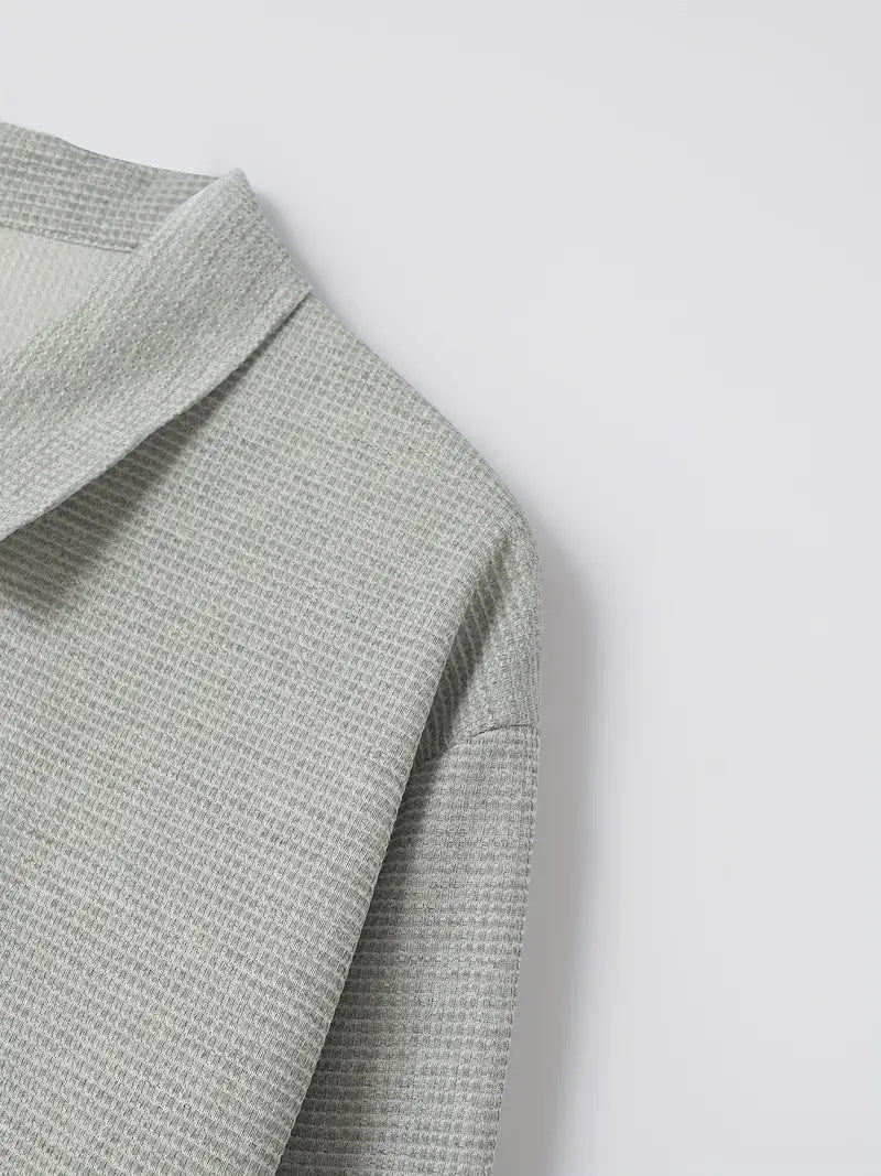 Modern Smart Casual Plaid Zip Jacket and Slim Pants Set - Light Grey