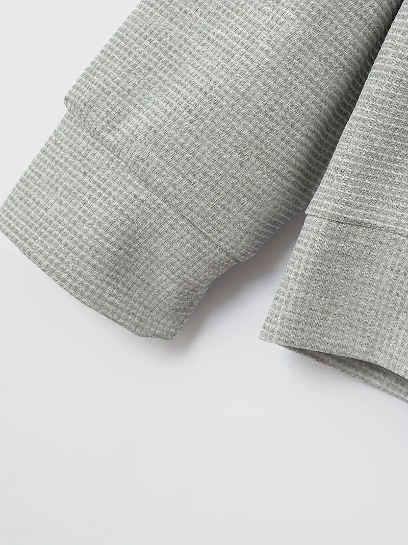 Modern Smart Casual Plaid Zip Jacket and Slim Pants Set - Light Grey