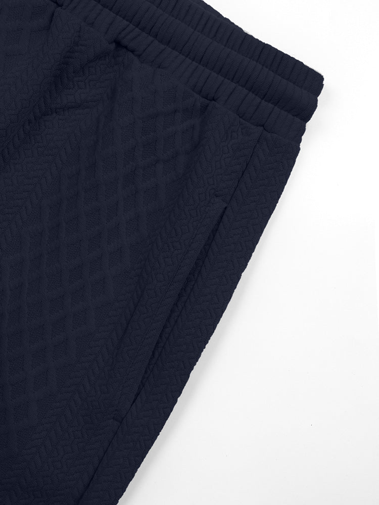 Textured Jacquard Hooded Sweatshirt and Joggers Set - Navy Blue