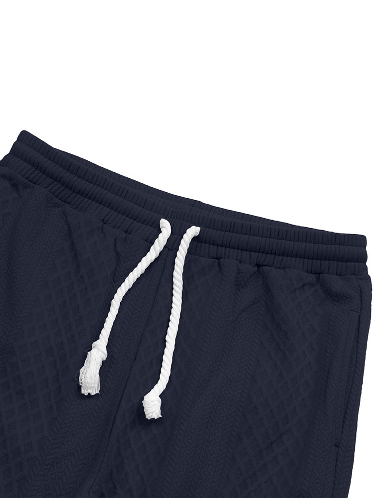 Textured Jacquard Hooded Sweatshirt and Joggers Set - Navy Blue