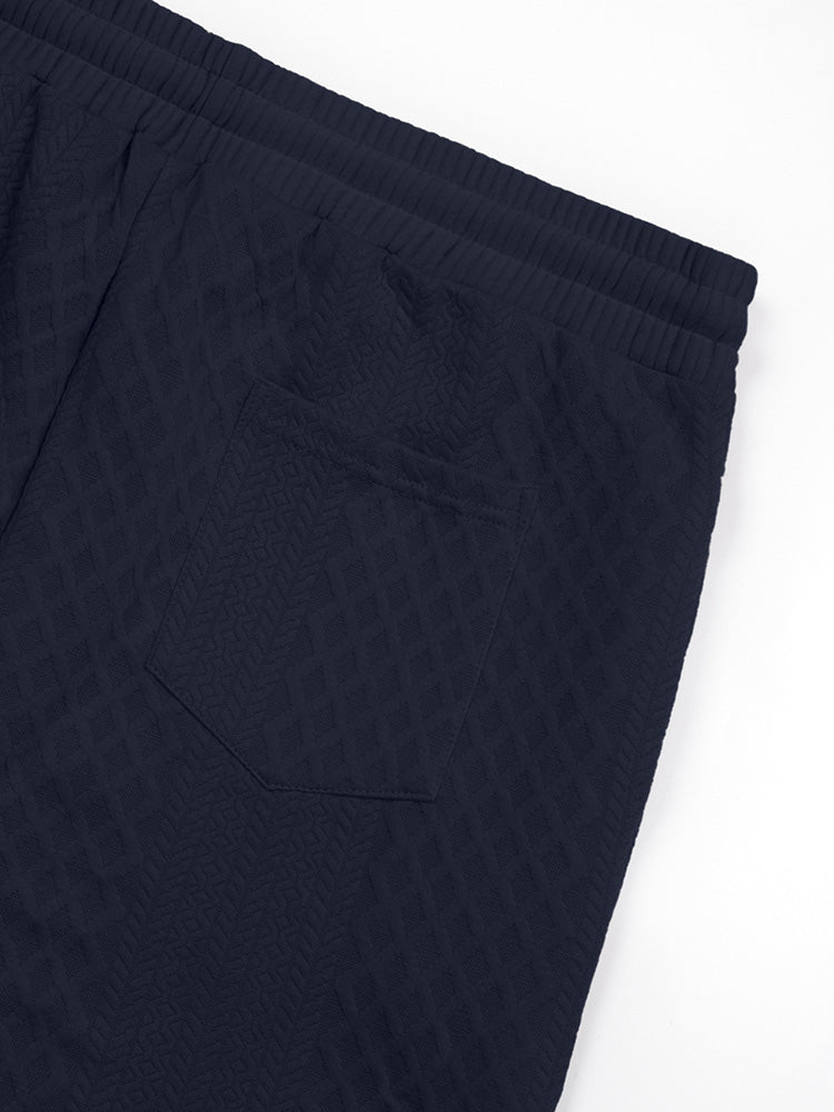 Textured Jacquard Hooded Sweatshirt and Joggers Set - Navy Blue