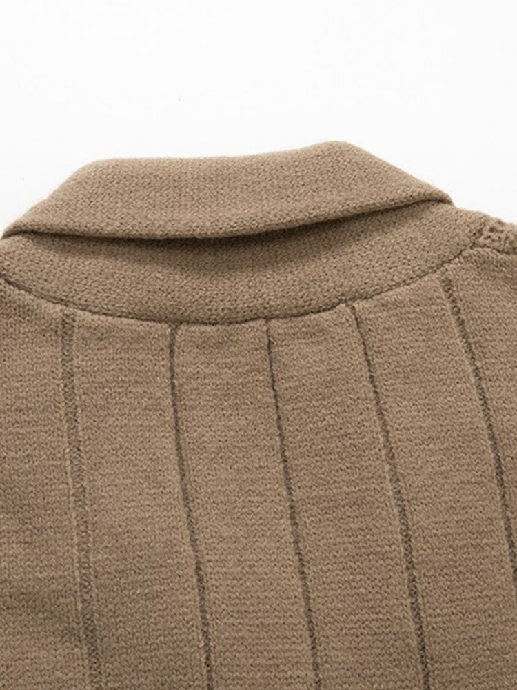 Cable Knit Shawl Collar Button-Up Cardigan - Khaki