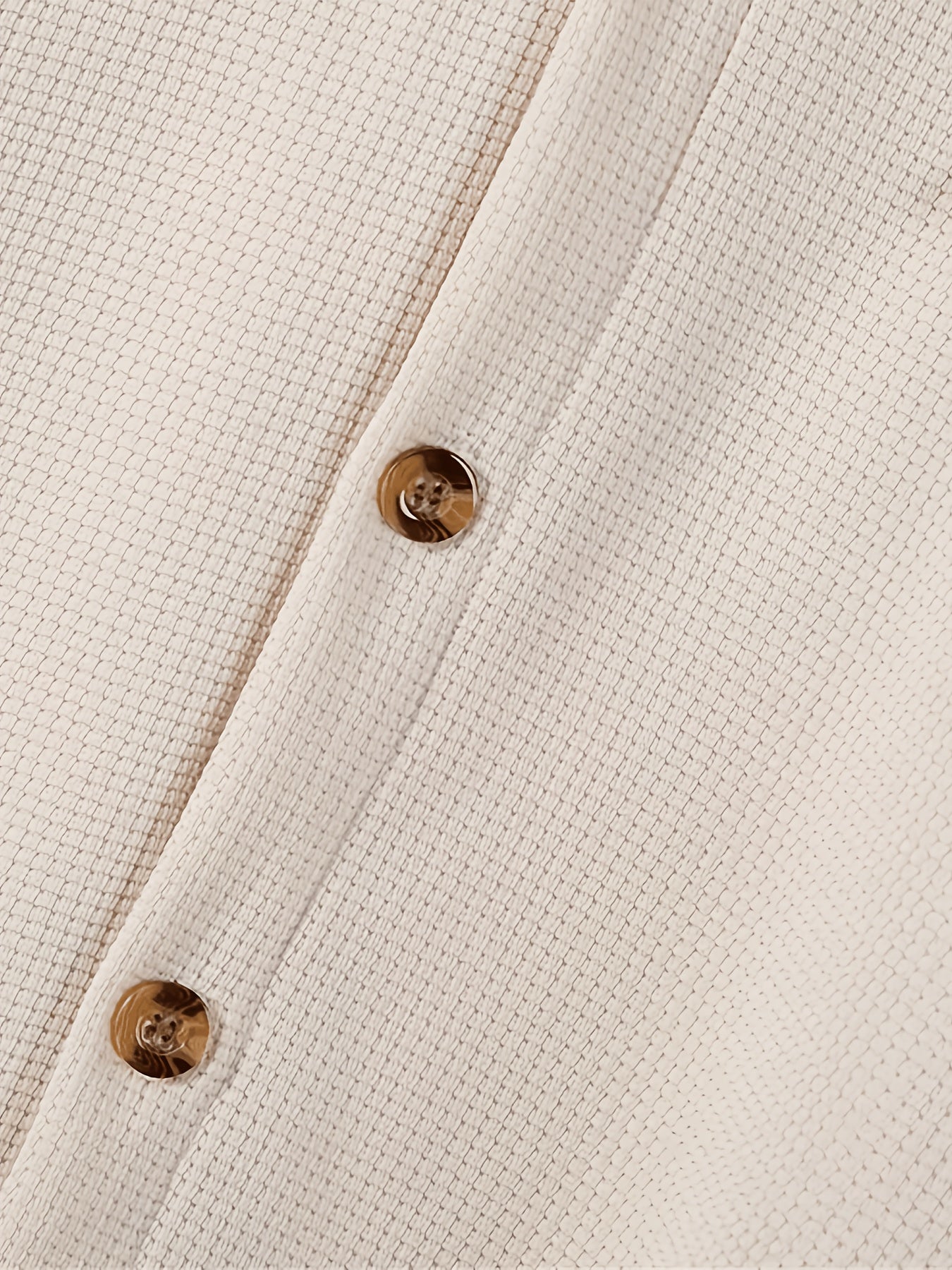 Waffle Knit Lapel Collar 2-Piece Shirt Set - Khaki