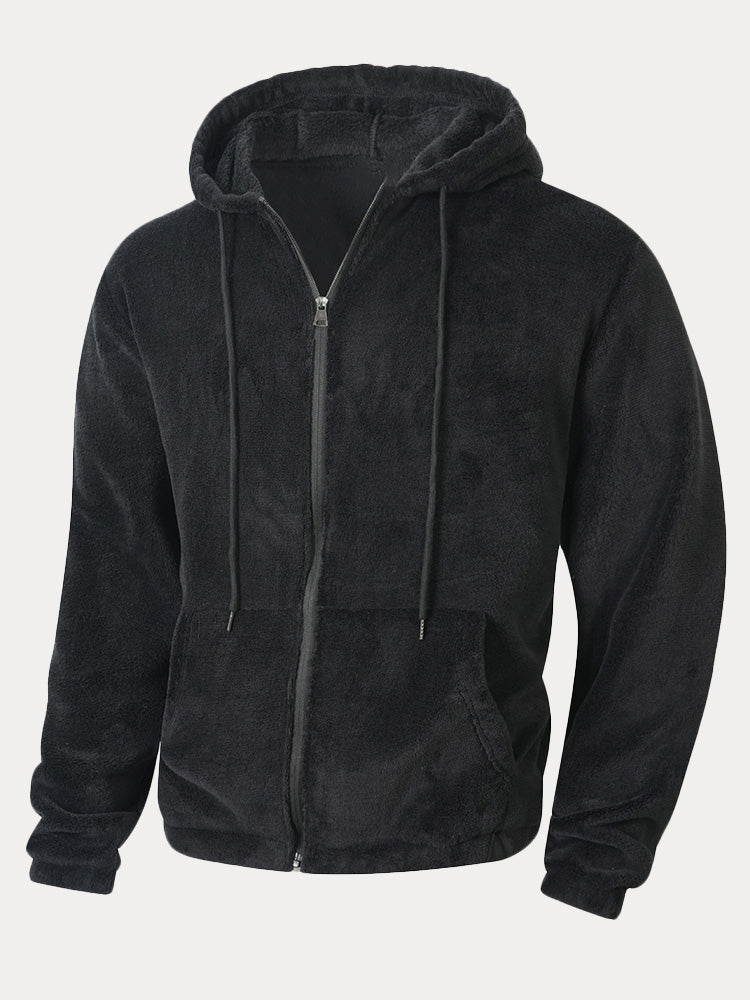 Coral Fleece Hooded 2-Piece Lounge Set - Black