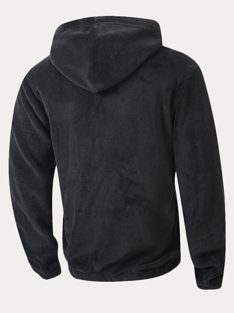 Coral Fleece Hooded 2-Piece Lounge Set - Black