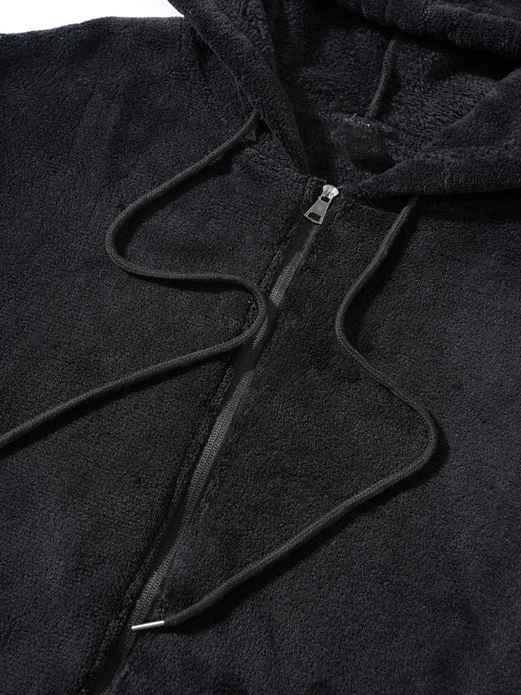 Coral Fleece Hooded 2-Piece Lounge Set - Black