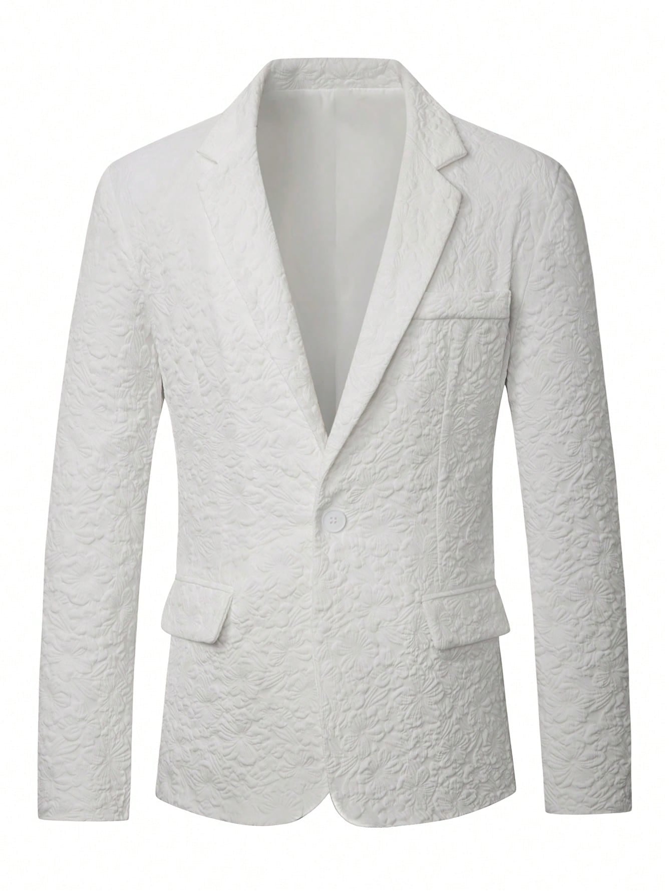 Floral Embossed Relaxed Fit Blazer - White