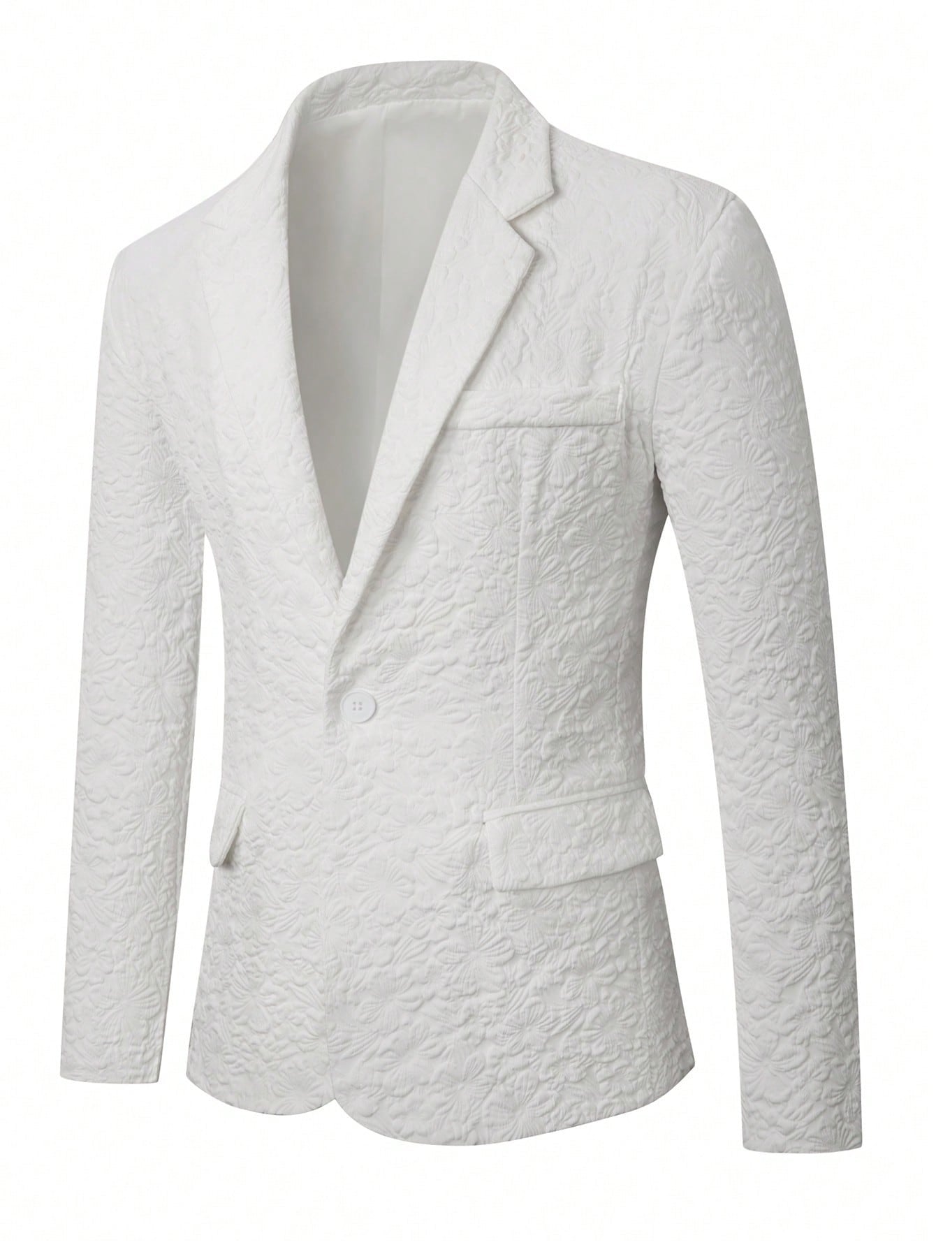 Floral Embossed Relaxed Fit Blazer - White