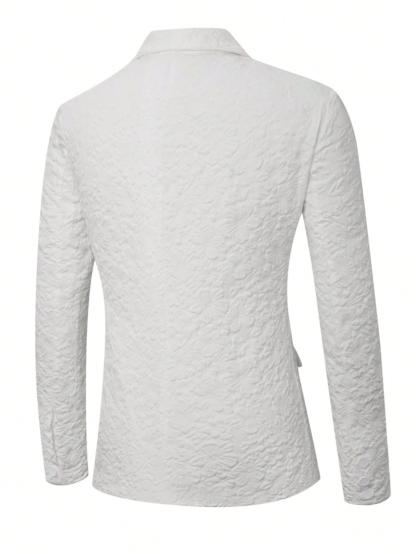 Floral Embossed Relaxed Fit Blazer - White