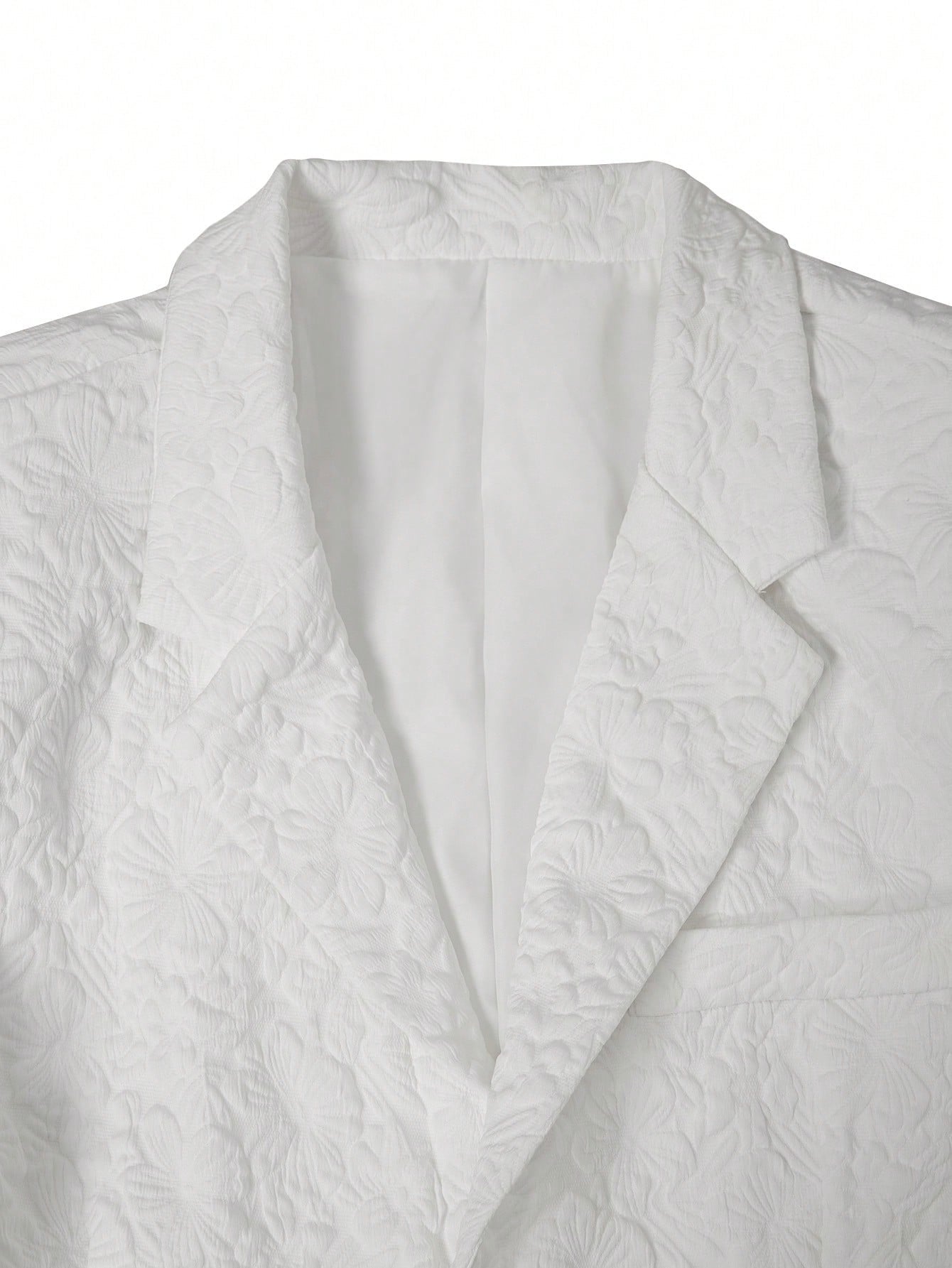 Floral Embossed Relaxed Fit Blazer - White