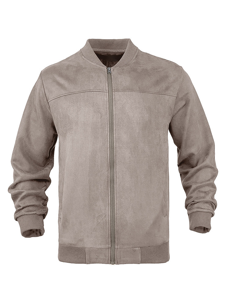 Casual Faux Suede Bomber Jacket - Brown