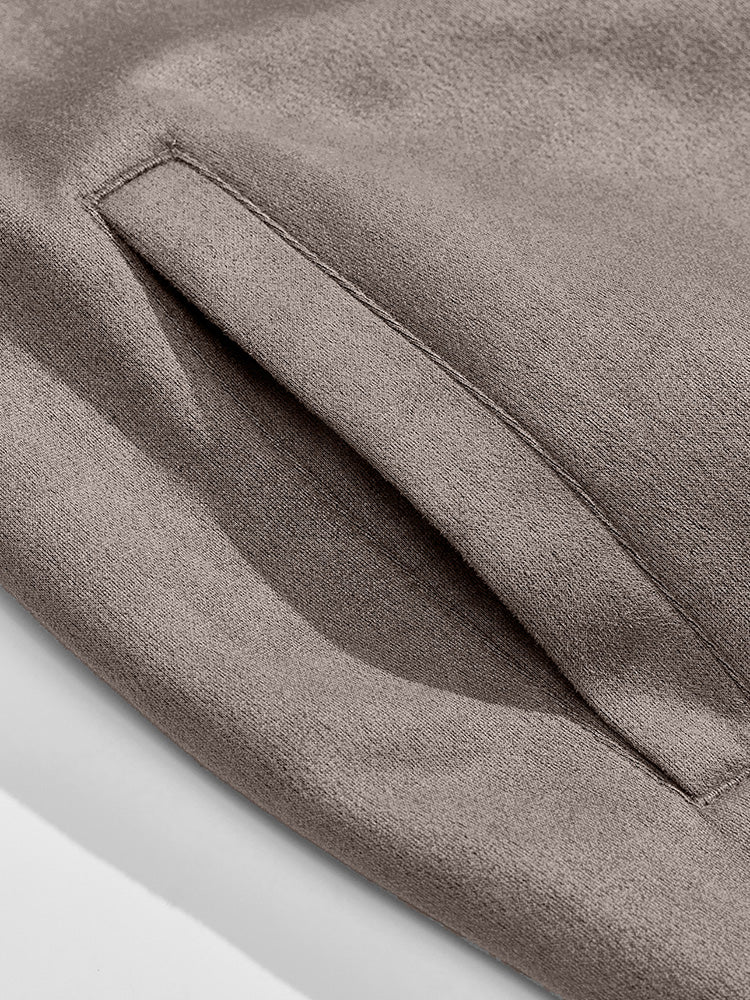 Casual Faux Suede Bomber Jacket - Brown