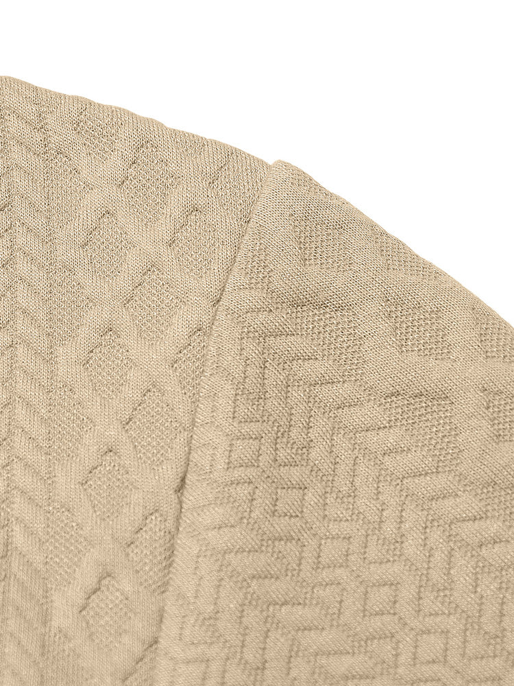 Embossed Jacquard Long Sleeve Button-Down Shirt - Khaki