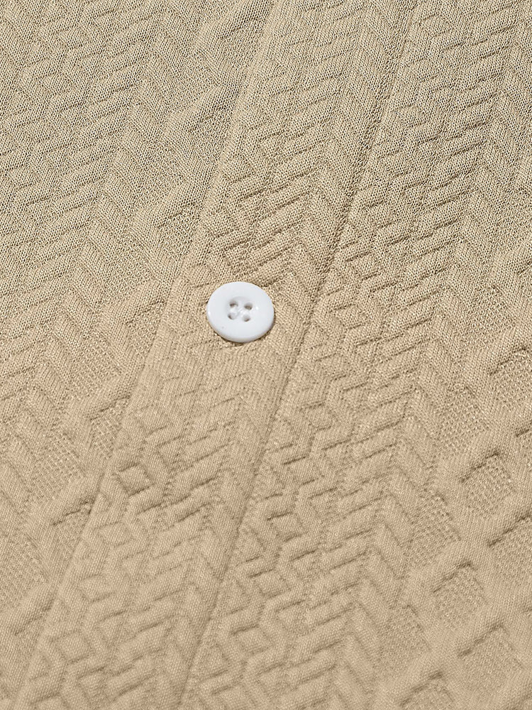 Embossed Jacquard Long Sleeve Button-Down Shirt - Khaki