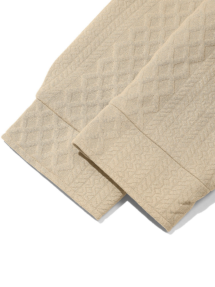 Embossed Jacquard Long Sleeve Button-Down Shirt - Khaki