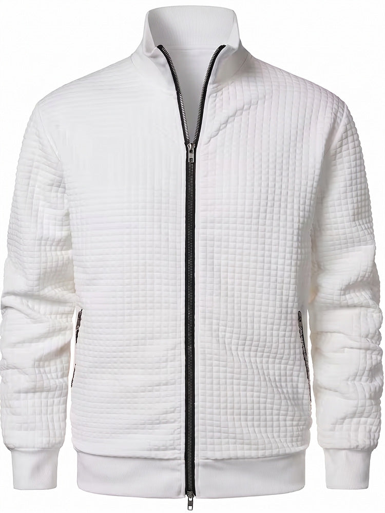 Casual Stand Collar Quilted Zip-Up Jacket - White