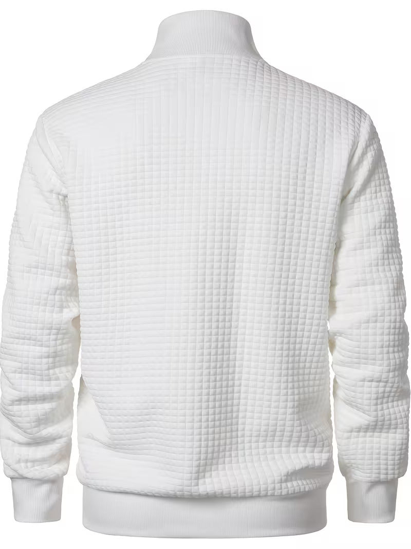 Casual Stand Collar Quilted Zip-Up Jacket - White