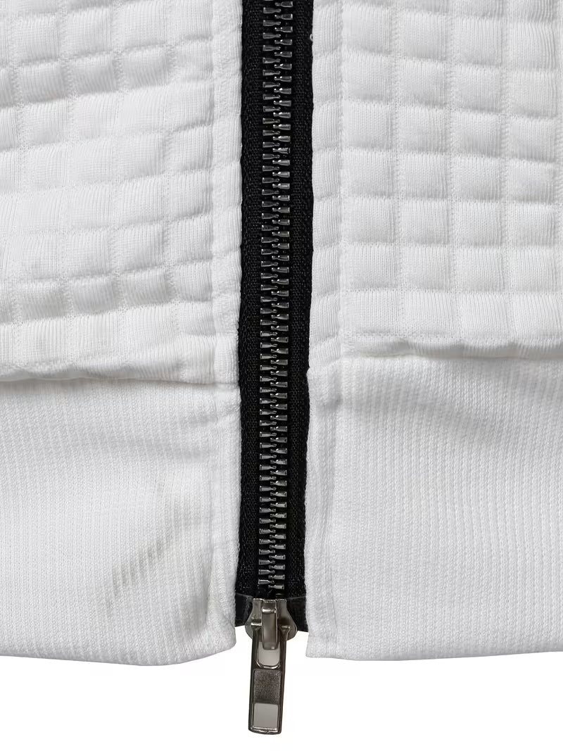 Casual Stand Collar Quilted Zip-Up Jacket - White