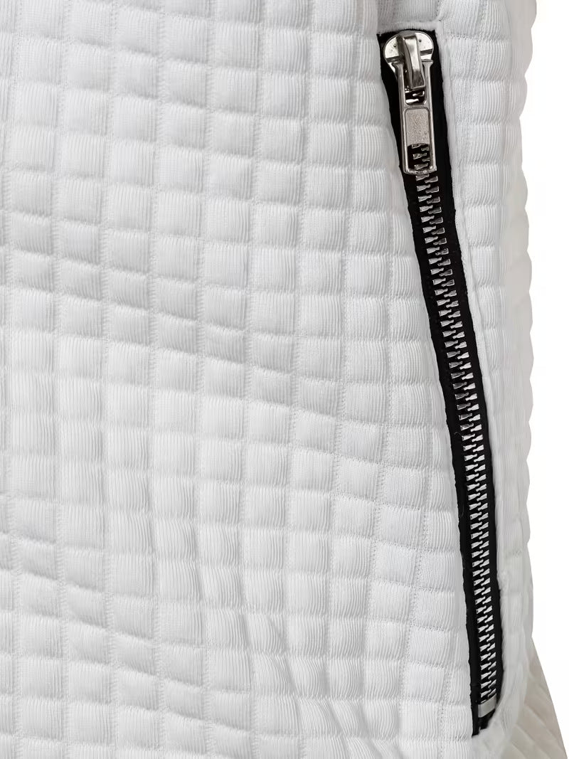 Casual Stand Collar Quilted Zip-Up Jacket - White