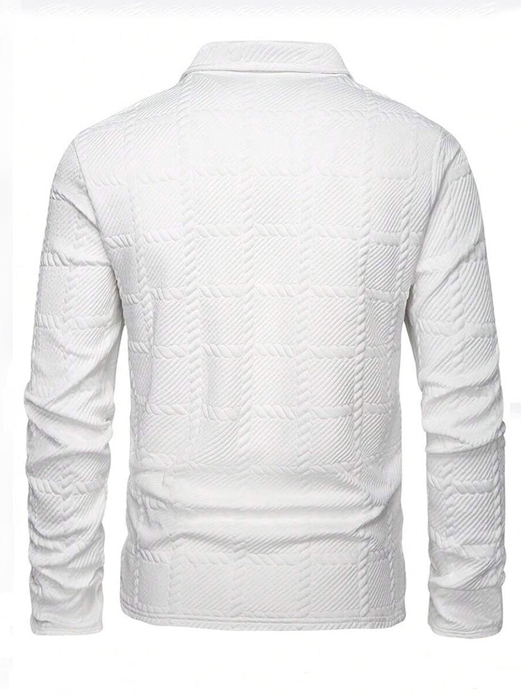 Textured Jacquard Long Sleeve Polo Shirt - White
