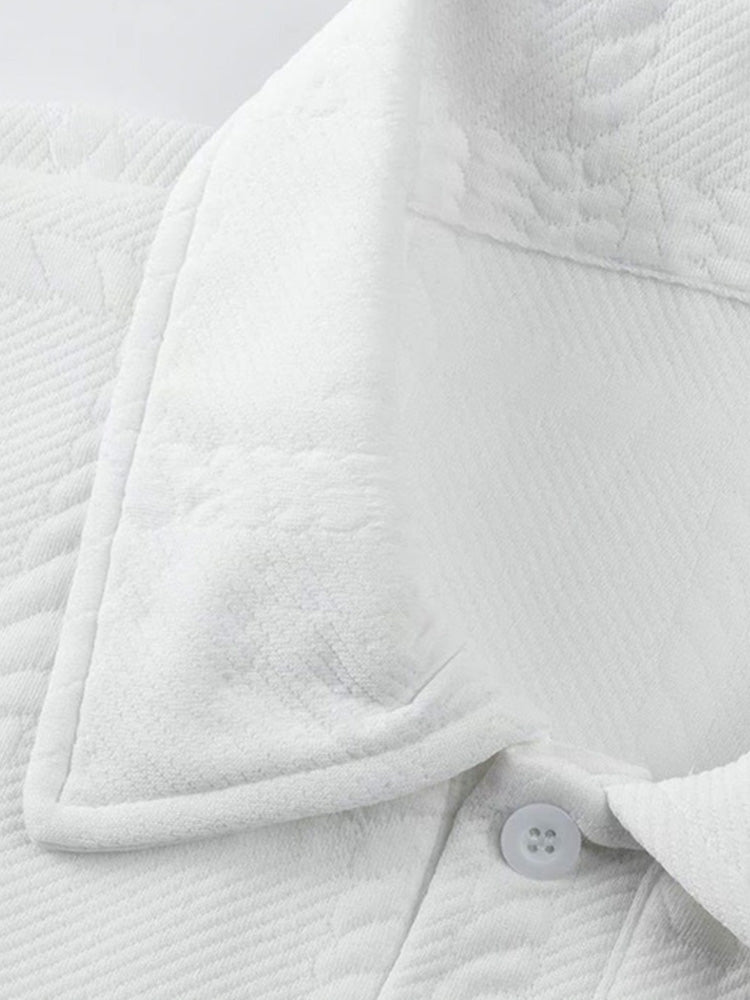 Textured Jacquard Long Sleeve Polo Shirt - White