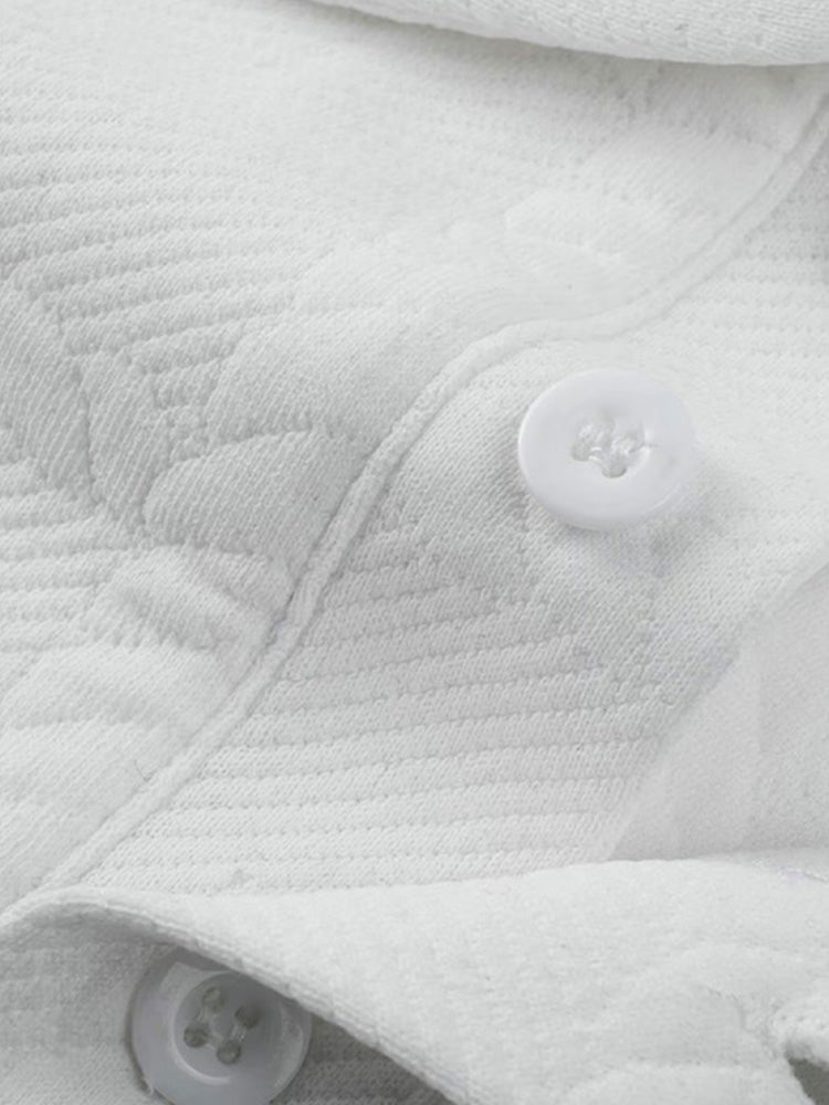 Textured Jacquard Long Sleeve Polo Shirt - White