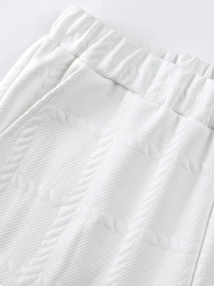Textured Jacquard Long Sleeve Polo Shirt - White