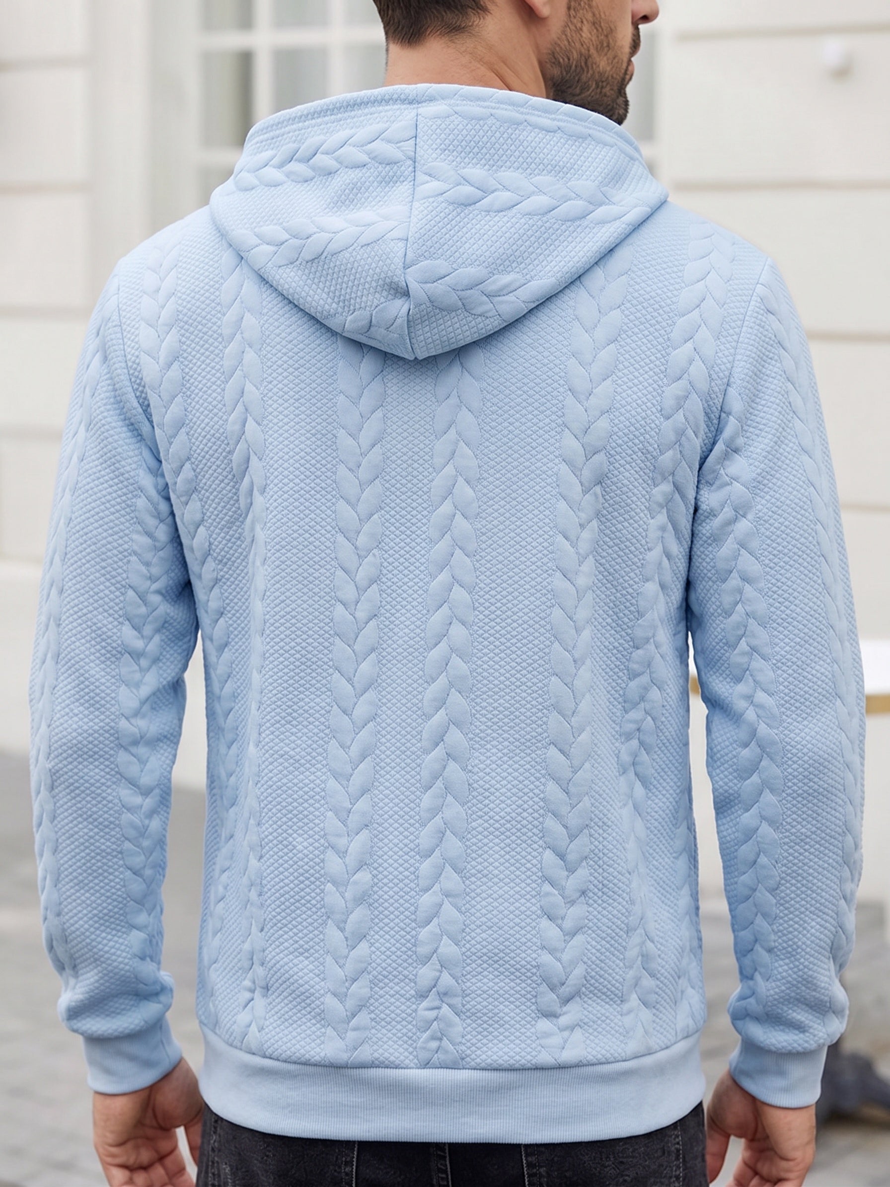 Casual 3D Embossed Zip-Up Hoodie - Light Blue
