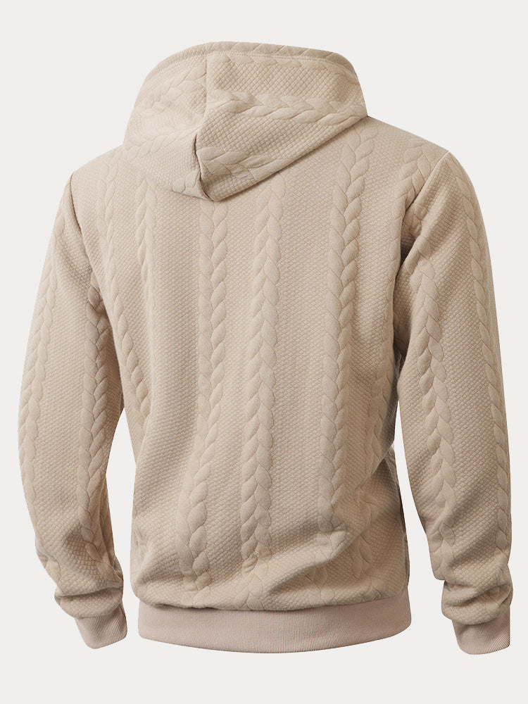 Casual 3D Embossed Zip-Up Hoodie - Khaki
