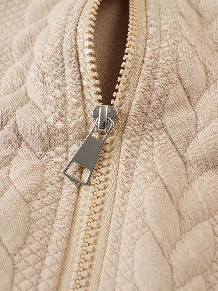 Casual 3D Embossed Zip-Up Hoodie - Khaki