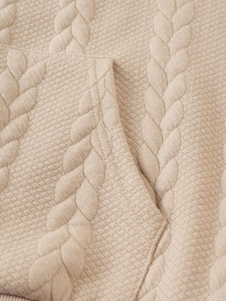 Casual 3D Embossed Zip-Up Hoodie - Khaki