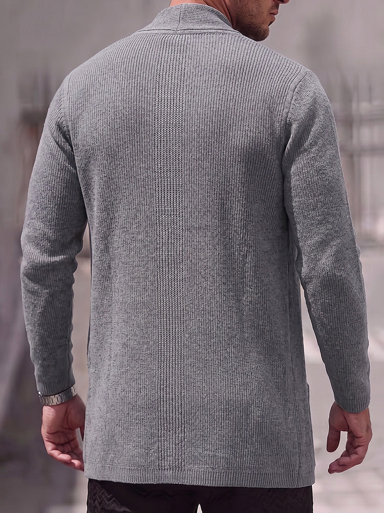 Solid Ribbed Knit Open Front Cardigan - Gray