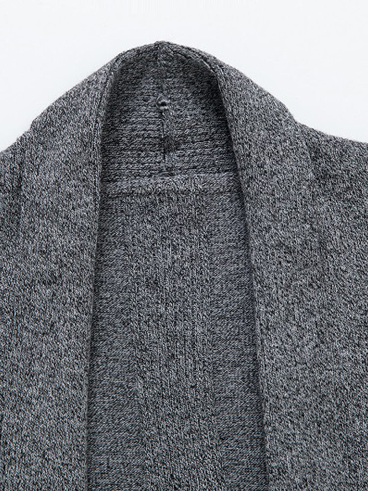 Solid Ribbed Knit Open Front Cardigan - Gray