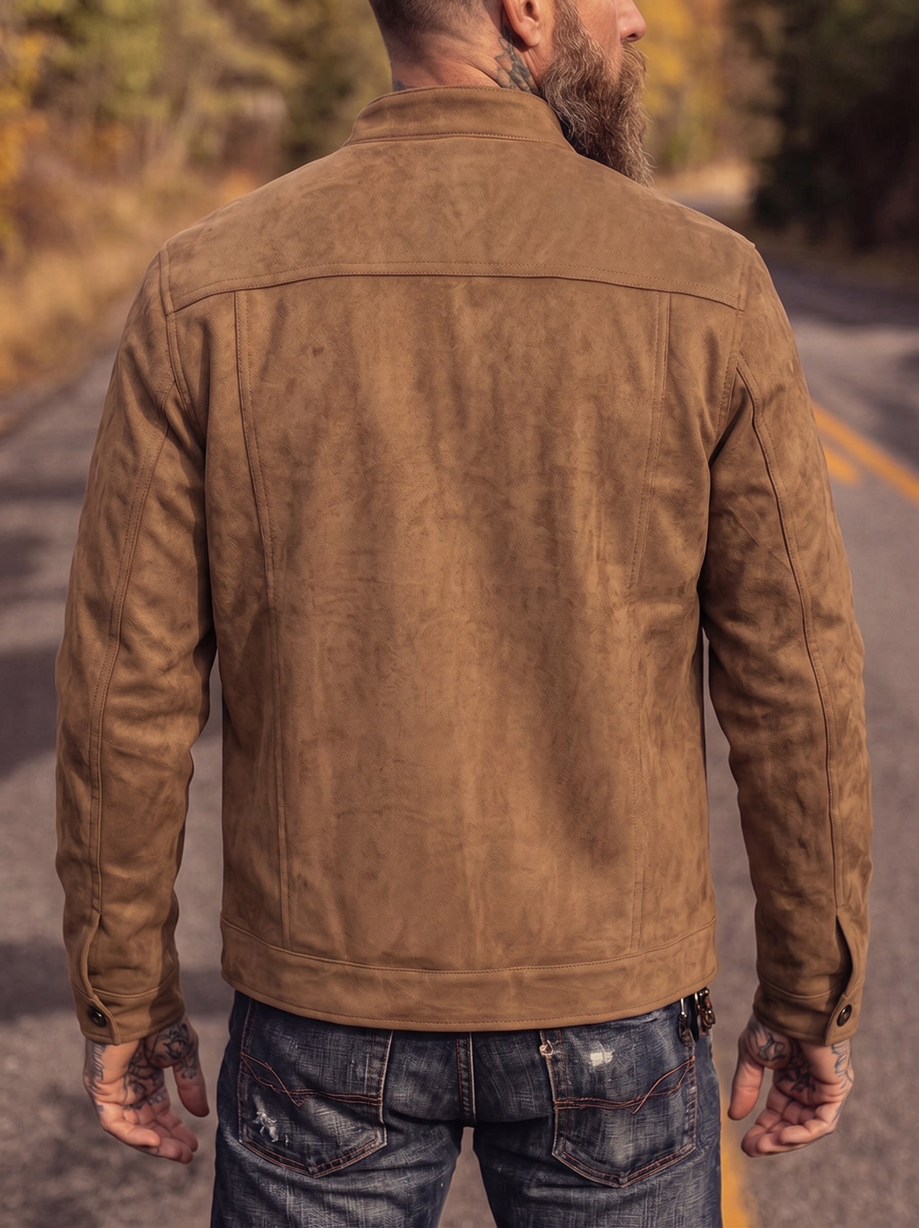 Retro Faux Suede Workwear Jacket - Coffee