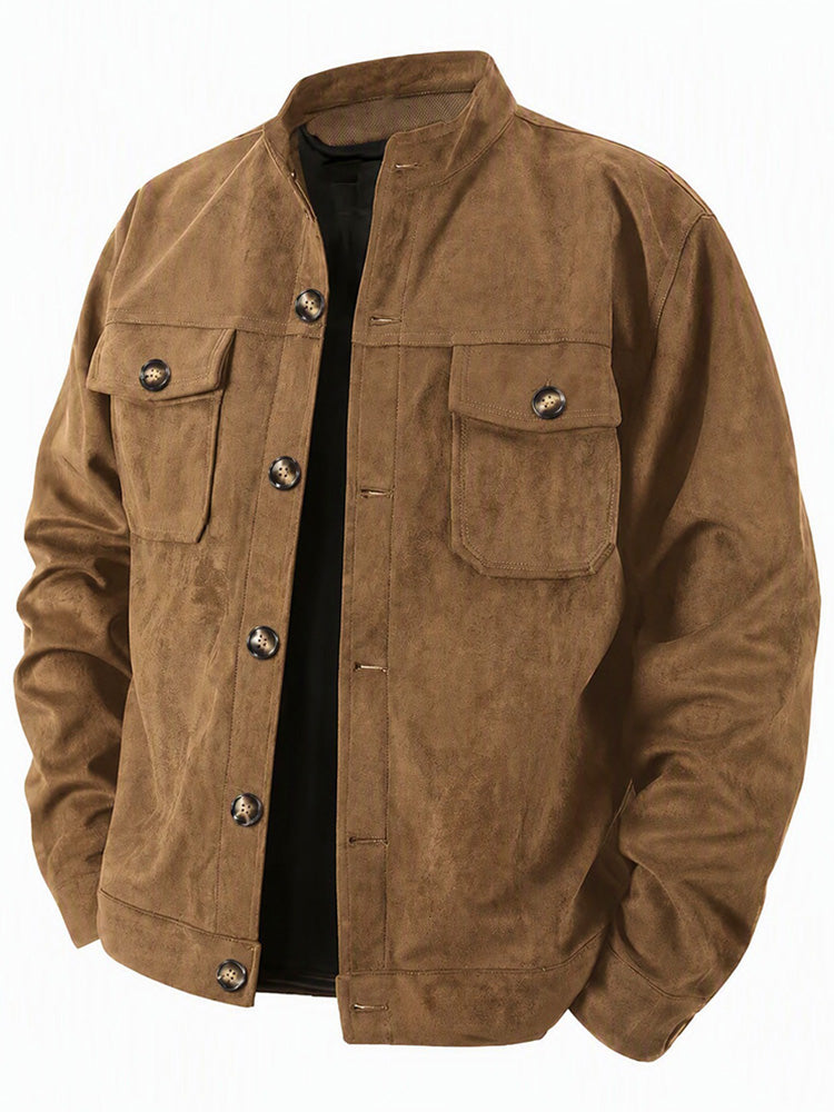 Retro Faux Suede Workwear Jacket - Coffee