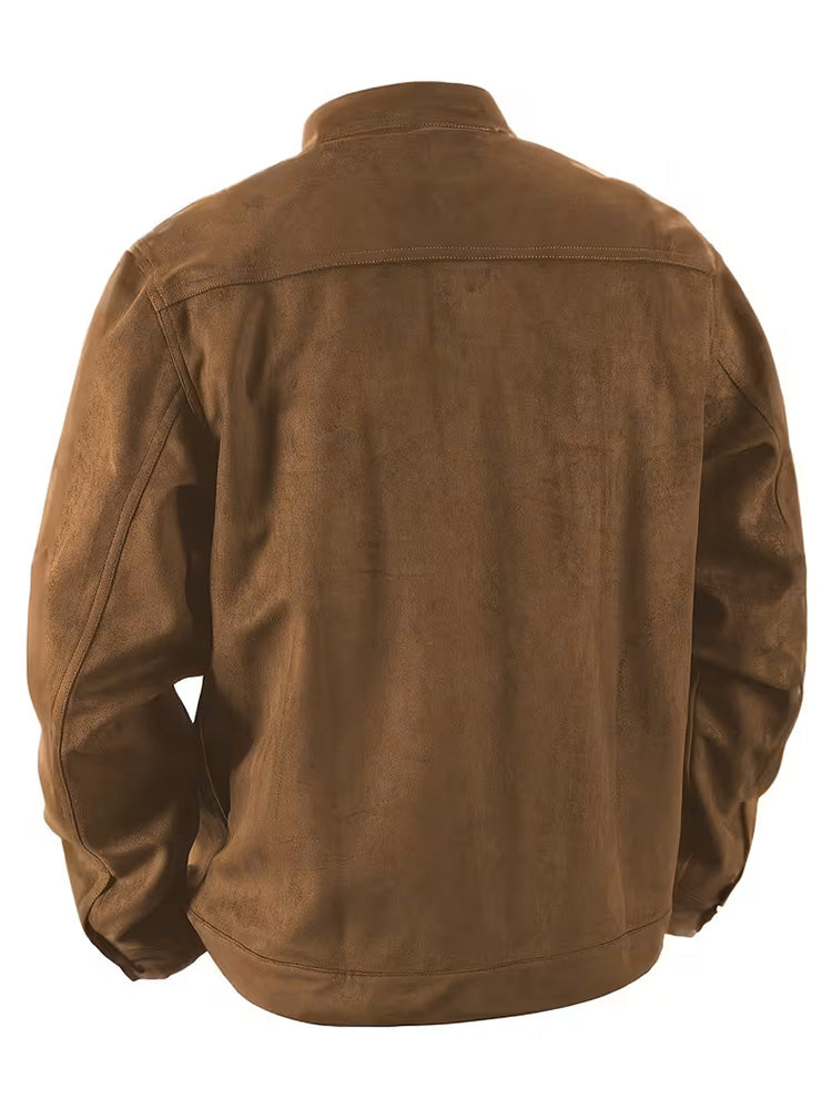 Retro Faux Suede Workwear Jacket - Coffee