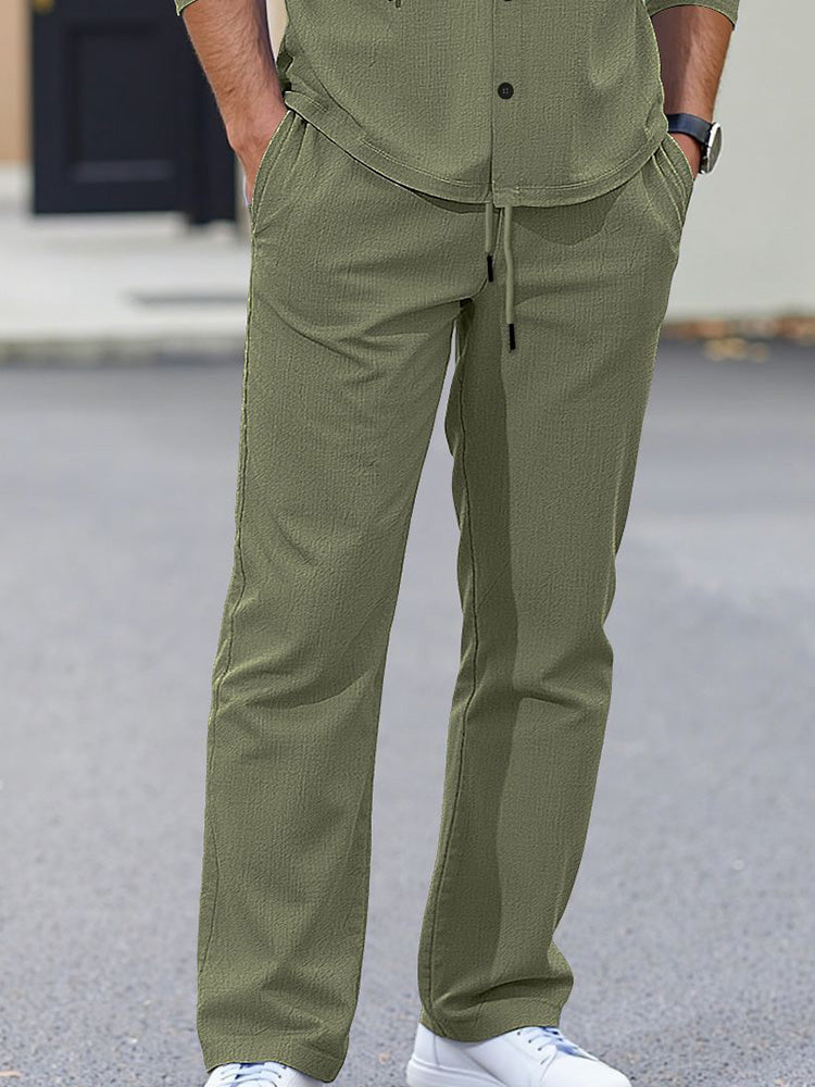 Hooded Button-Down Crinkle 2-Piece Set - Army Green