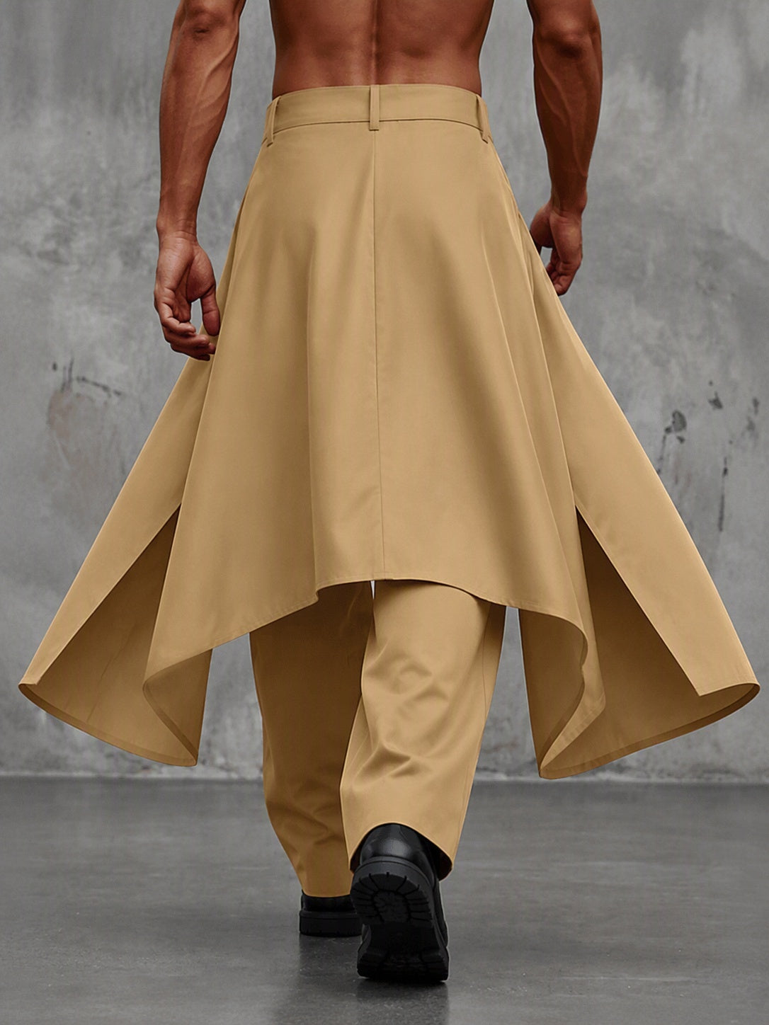 Avant-Garde Faux Two-Piece Skirt Overlay Pants - Khaki