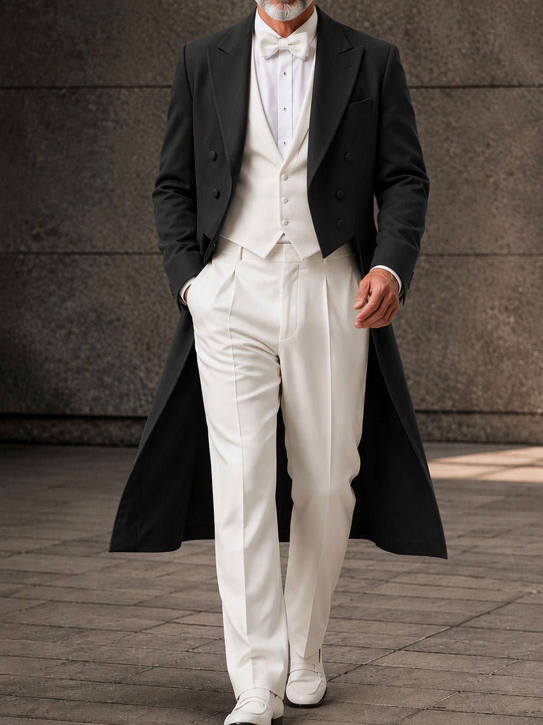 Designer Faux Two-Piece Long Suit Overcoat - Black