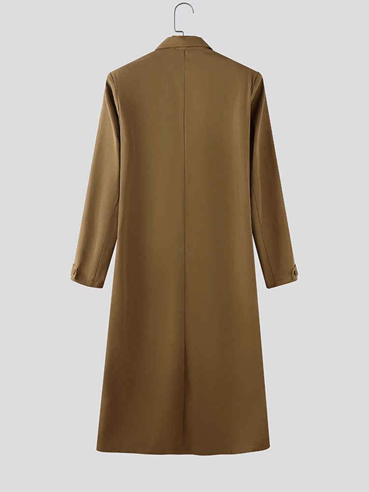 Designer Faux Two-Piece Long Suit Overcoat - Brown