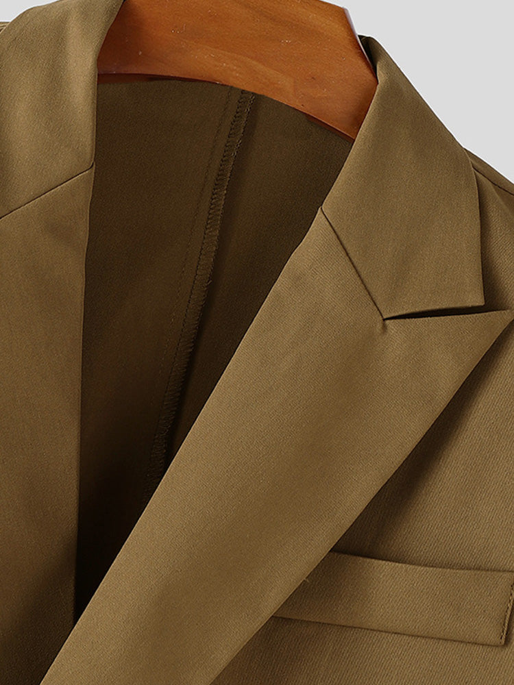 Designer Faux Two-Piece Long Suit Overcoat - Brown