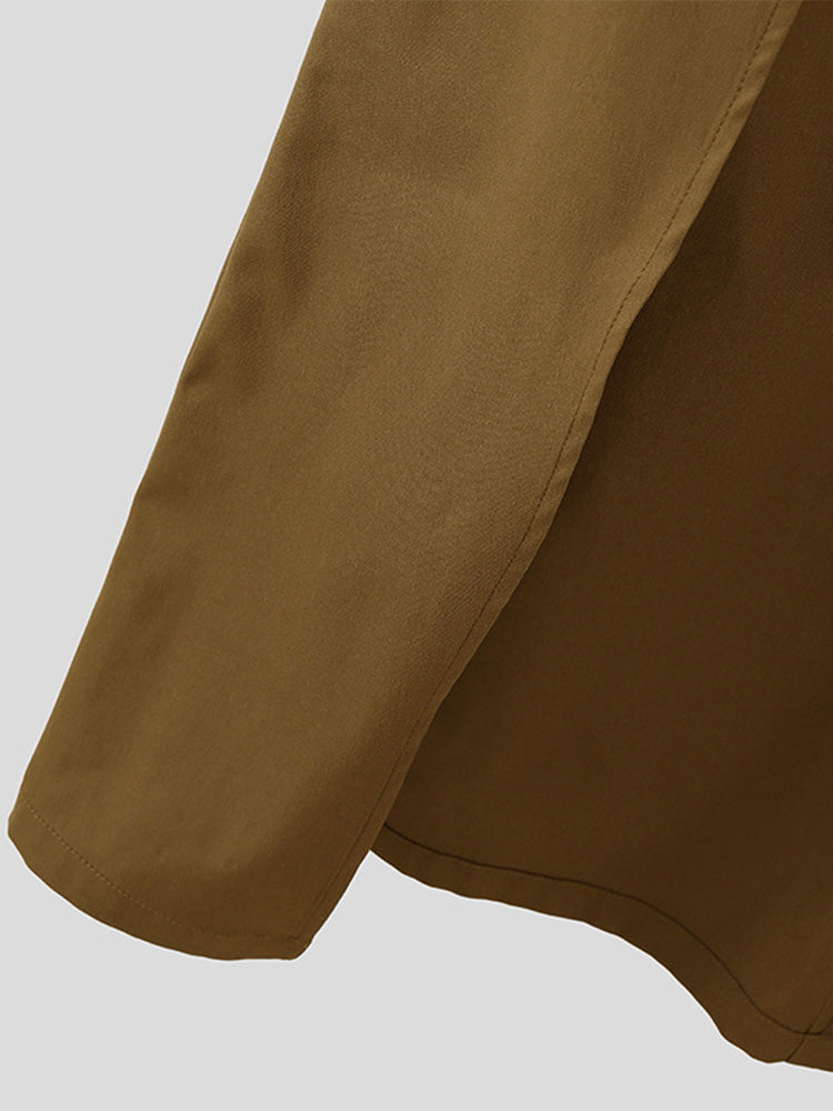 Designer Faux Two-Piece Long Suit Overcoat - Brown