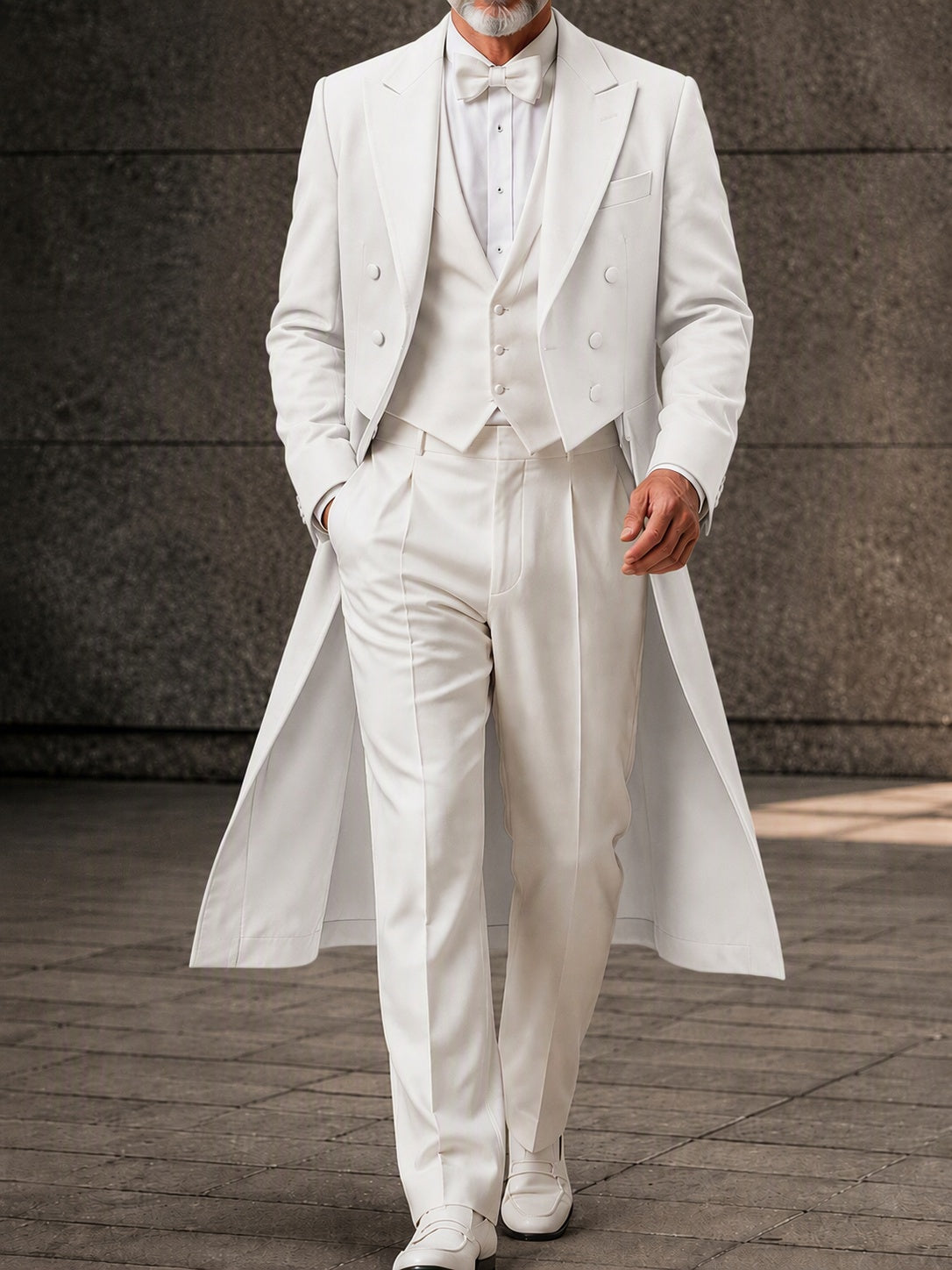 Designer Faux Two-Piece Long Suit Overcoat - White